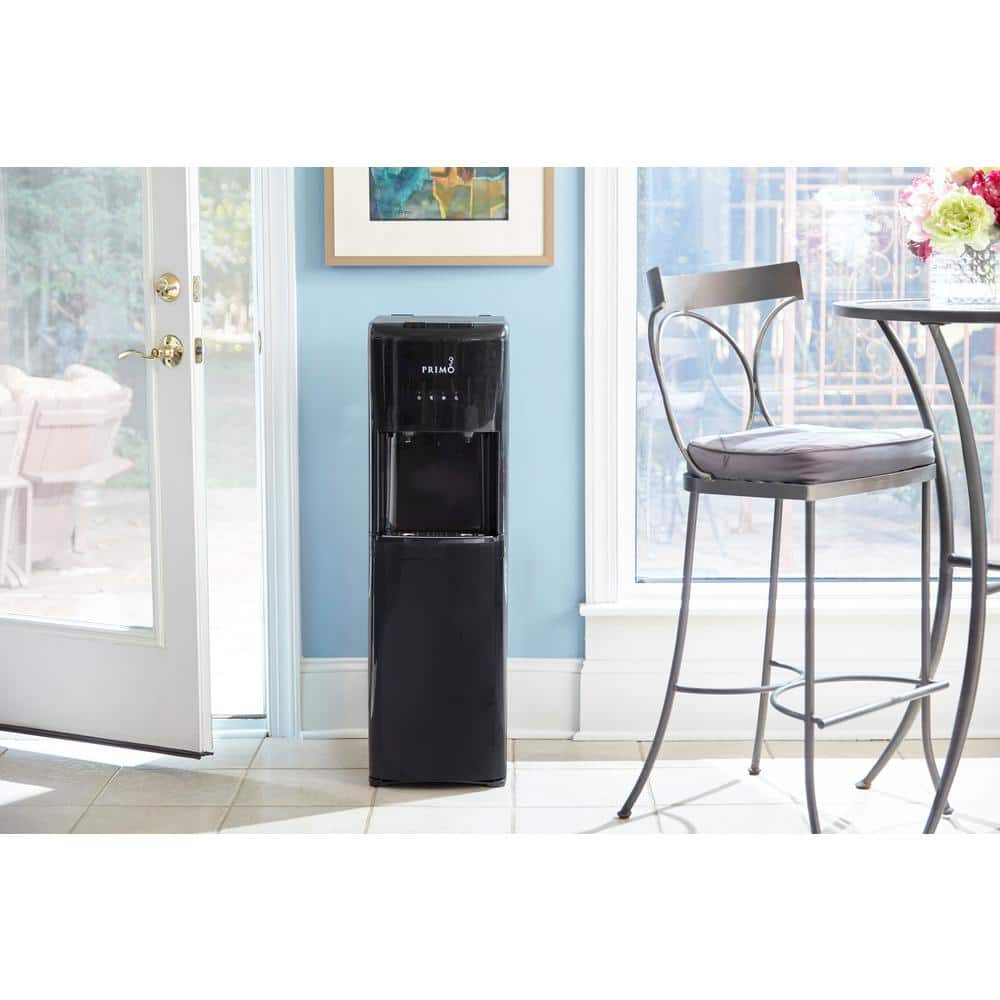 Primo Black Bottom Loading Hot and Cold Water Dispenser with Stainless Steel Drip Tray