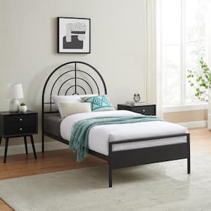 Black Metal Mid-Century Modern Twin Metal Bed Frame with Arch Headboard