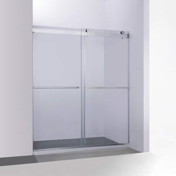 ROSWELL Spezia 68 in. W x 76 in. H Double Sliding Seimi-Frameless Shower Door in Polished Chrome with Clear Glass