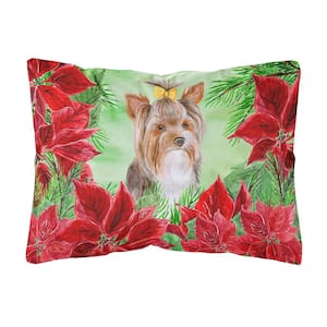 12 in. x 16 in. Multi-Color Lumbar Outdoor Throw Pillow Yorkshire Terrier #2 Poinsettas