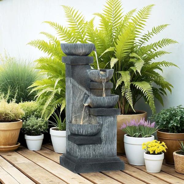 Outsunny 33.5 in. Tiered Outdoor Water Fountain, 4-Tier Floor
