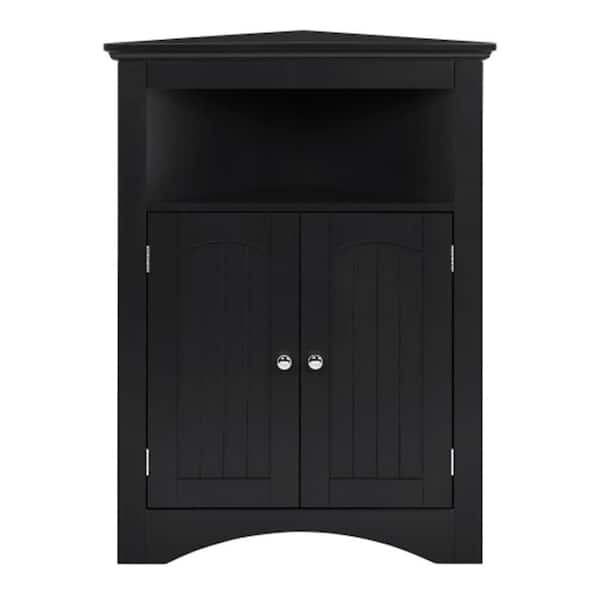 24.33 in. W x 17.2 in. D x 32.28 in. H in Black Assembled Stylish Corner Sideboard Cooktop Base with Doors & Shelves