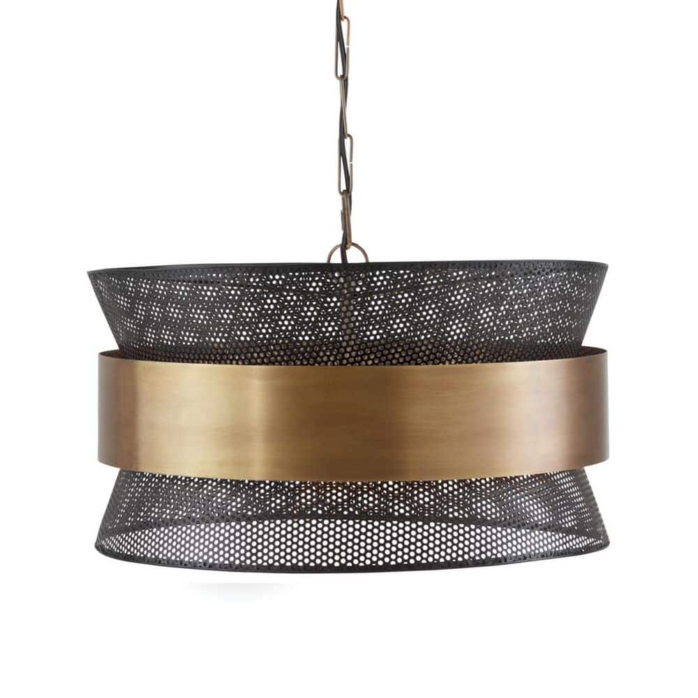Loren 60-Watt 4-Light Patinaed Brass and Black Large Pendant Light with Perforated Metal Shade and No Bulbs Included price history on PriceWatchPro
