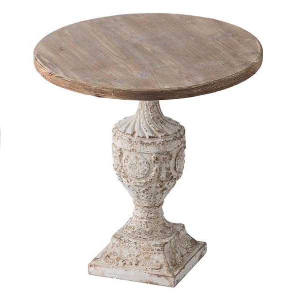 A & B Home 30 in. Antique Off-White Medium Round Metal Coffee Table with Pedestal Base