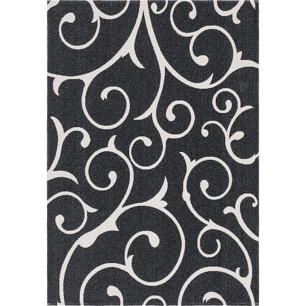 Unique Loom Decatur Scroll Black/Ivory 5 ft. 2 in. x 7 ft. 5 in. Area Rug 3148118 The Home Depot