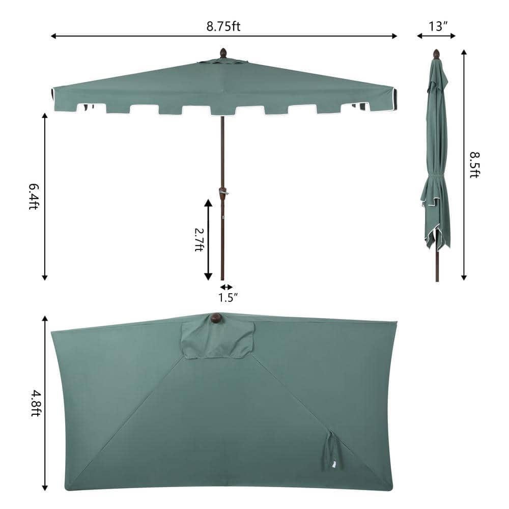 Sidney 9 ft. Green Aluminum MidCentury Patio Umbrella with Crank