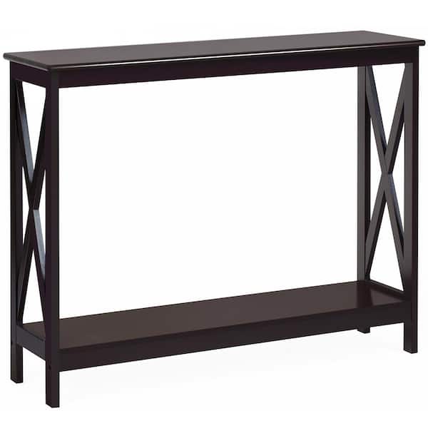 Costway 39.5 in. Brown Standard Rectangle Wood Console Table with Shelf