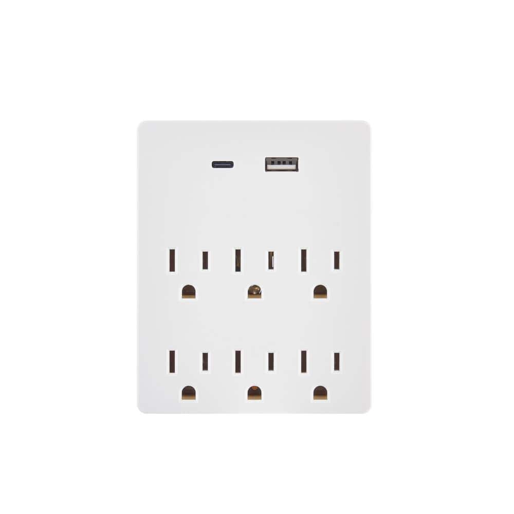 Commercial Electric 15 Amp 6 Grounded Outlet AC/DC Adapter, White LA-81 ...