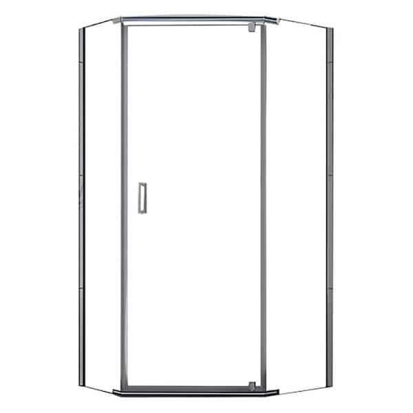 CRAFT + MAIN Cove 38 in. W x 74 in. H Neo Angle Pivot Semi Frameless Corner Shower Enclosure in Brushed Nickel with Clear Glass