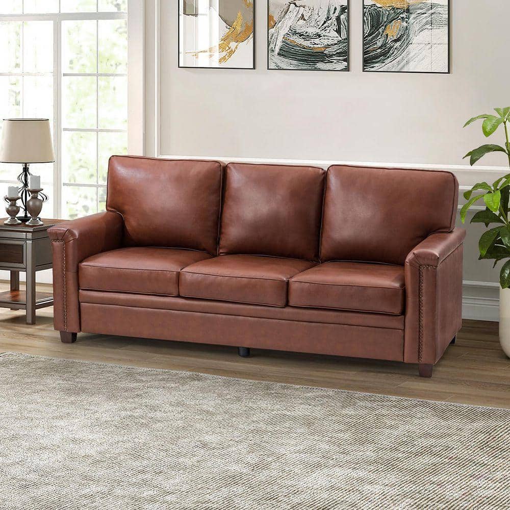 ARTFUL LIVING DESIGN Cristina 77.2 in. Wide Brown Leather