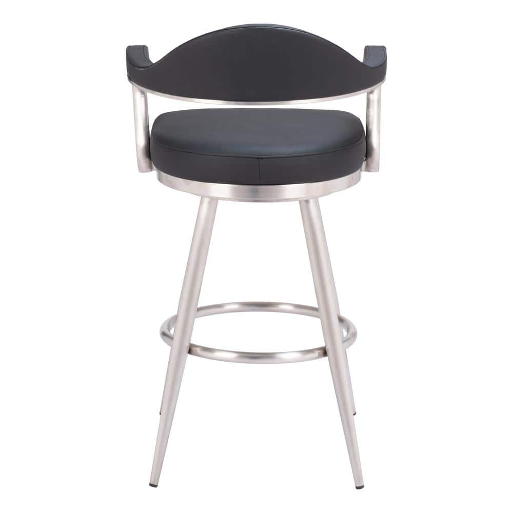 Black Leather and Metal Swivel Counter Stool