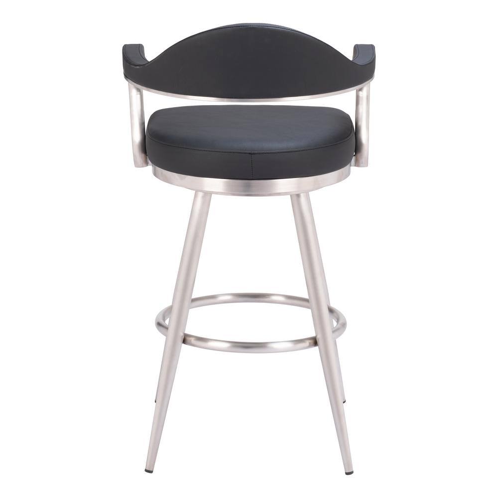 Black Leather and Metal Swivel Counter Stool