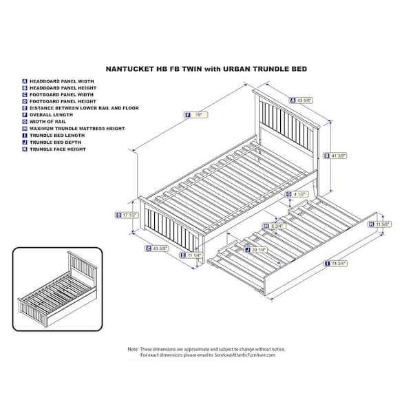 Nantucket White Twin Platform Bed with Matching Foot Board and Twin Size Urban Trundle Bed