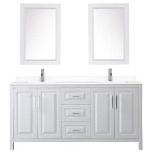 Daria 72 in. W x 22 in. D Double Vanity in White with Cultured Marble Vanity Top in White with Basins and Mirrors