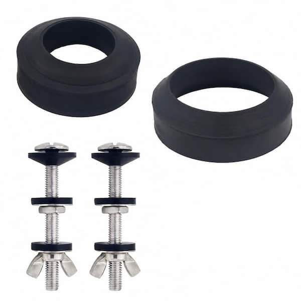 2-Piece Toilet Gasket Repair Kit with Dual Gaskets and Stainless Steel Bolt Hardware for Toilet Installation in Silver