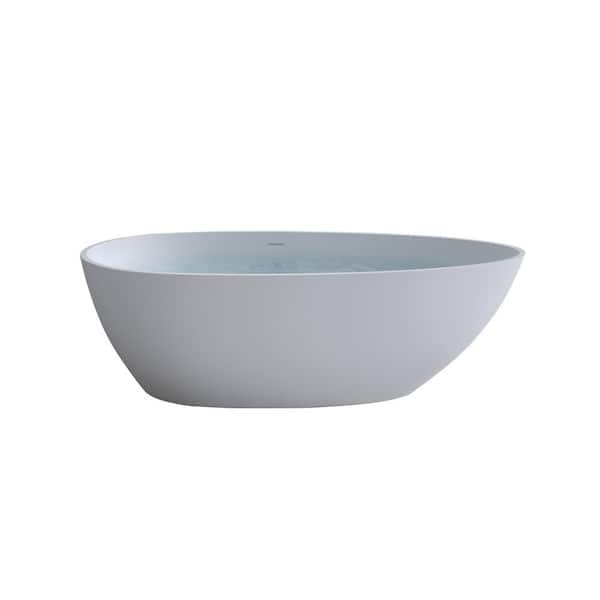 59 in. x 31 in. Solid Surface Freestanding Soaking Bathtub with Center Drain in Matte White