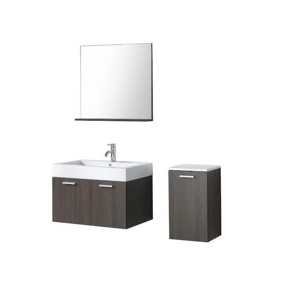Virtu USA Hudson 29-1/2 in. Single Basin Vanity in Alamo with Poly-Marble Vanity Top in White/Side Cabinet and Mirror-DISCONTINUED