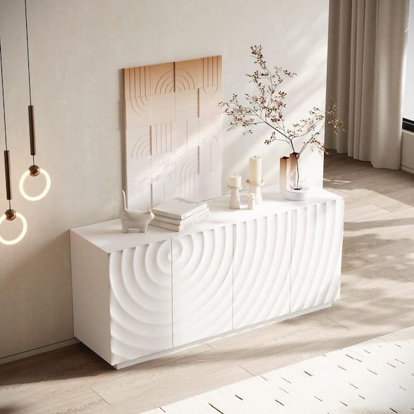 Ward White Wood Luxurious Buffet Cabinet 59 in. W Sideboard with 4 Doors, Modern Accent Storage Sideboard
