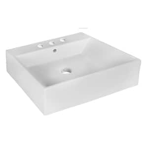 20.5 in. W Above Counter White Rectangular Bathroom Vessel Sink For 3 Hole 8 in. Center Drilling