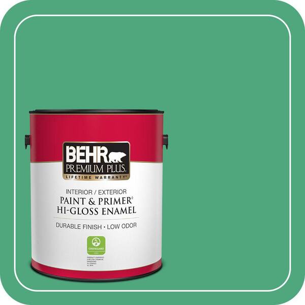BEHR PREMIUM PLUS 1 gal. #P420-5 Shamrock Green Hi-Gloss Enamel Interior/Exterior Paint & Primer