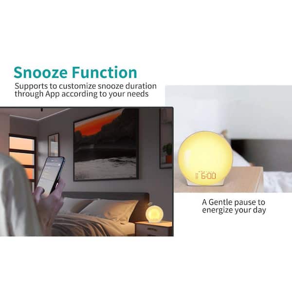White Smart Alarm Clock w/ Sunrise Simulation, FM Radio, Sunset