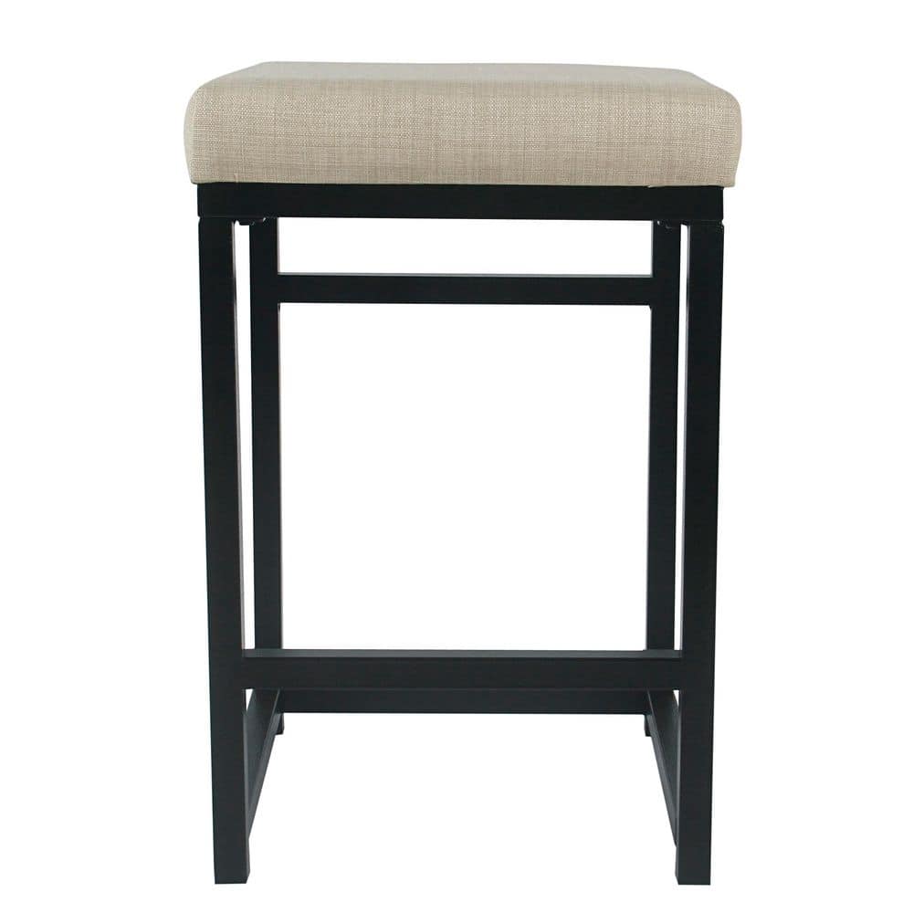 24" Industrial Open Back Counter Stool with Tan Cushion
