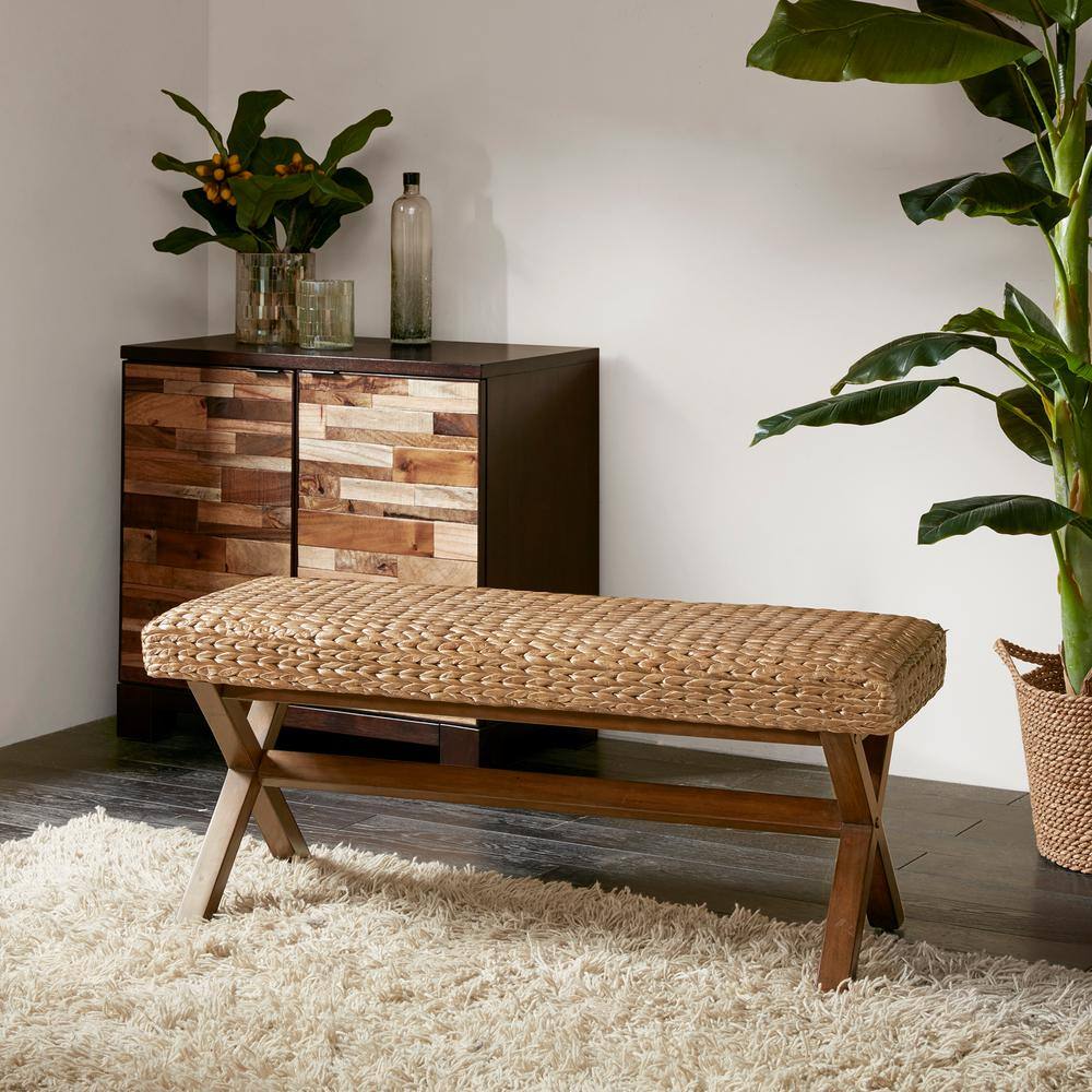 Seadrift 18" Square Mahogany and Water Hyacinth Bench in Chestnut