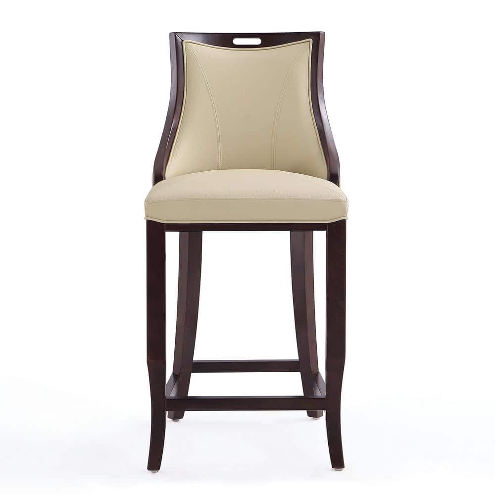 Emperor Cream Faux Leather and Walnut Wood Bar Stools, Set of 2
