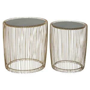 18 in. Gold Medium Round Glass End Accent Table with Shaded Glass Top (2- Pieces)