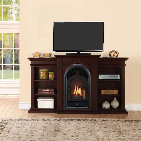 ProCom Heating 15 000 BTU Dual Fuel Vent Free Gas Fireplace System T-Stat Control in Chocolate