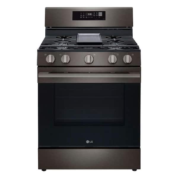 30 in., 6.3 cu. ft. Free-Standing Single Oven Gas Range with 5 Burner ProBake Convection in Black Stainless Steel