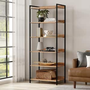 Kelsey SOLID MANGO WOOD 74 in. Modern Industrial Large Bookshelf in Natural