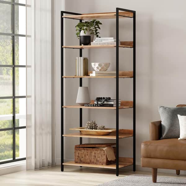 Simpli Home Kelsey SOLID MANGO WOOD 74 in. Modern Industrial Large Bookshelf in Natural