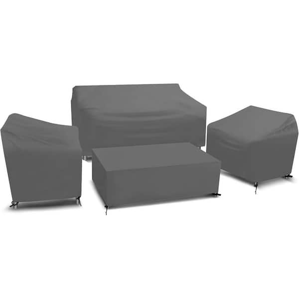 OVCRNIBI Patio Conversation Set Cover, 1-Sofa Cover/2-Armchair Covers/1-Table Cover, Outdoor Funiture Covers, Gray, 4-Pieces