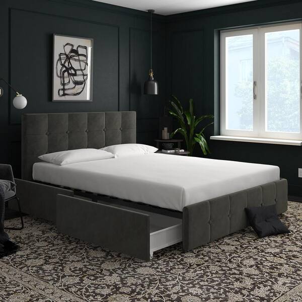 Dhp Ryan Gray Velvet Full Upholstered Bed With Storage De82332 Dhp Ryan Gray Velvet Full Upholstered, Tufted Bed With Storage Full