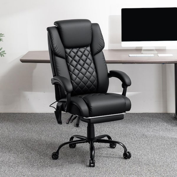 Big and Tall Faux Leather High Back Ergonomic Executive Chair with Linkage Armrests in Black Color with Foot Rest