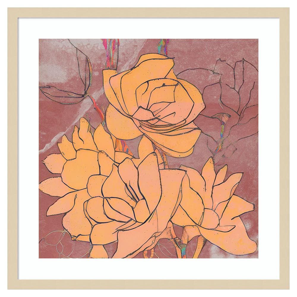Abstract Pale Roses Framed Print in Svelte Natural Wood