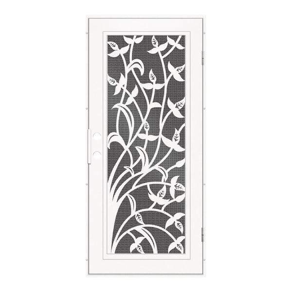 Unique Home Designs Yale 32 in. x 80 in. Left Hand/Outswing White Aluminum Security Door with Black Perforated Metal Screen