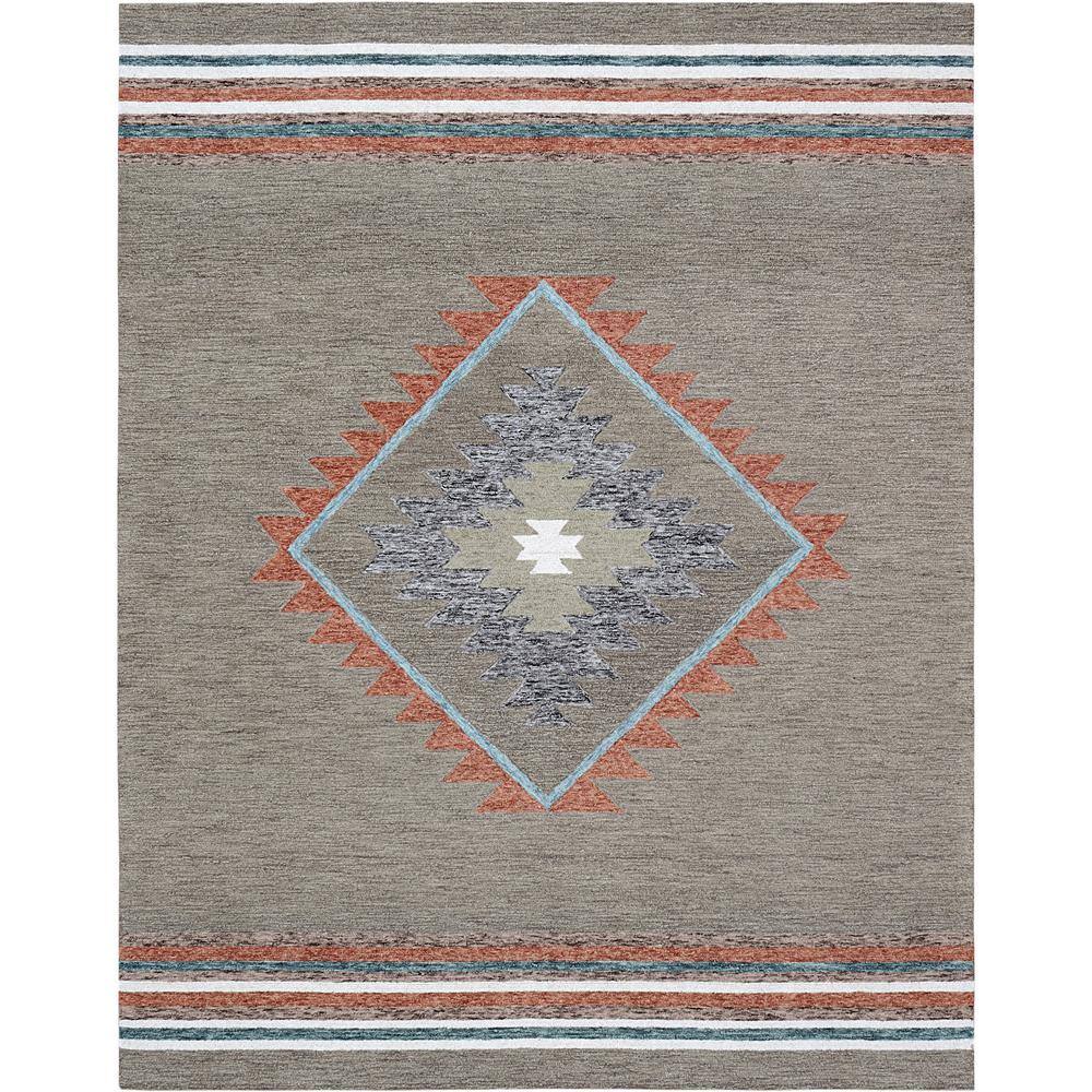 D1709 Brown 7 ft. 6 in. x 9 ft. 6 in. Hand Tufted Southwestern Indoor Wool 