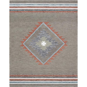 D1709 Brown 7 ft. 6 in. x 9 ft. 6 in. Hand Tufted Southwestern Indoor Wool Area Area Rug