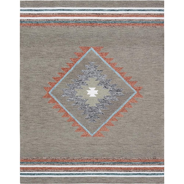 D1709 Brown 7 ft. 6 in. x 9 ft. 6 in. Hand Tufted Southwestern Indoor Wool Area Area Rug