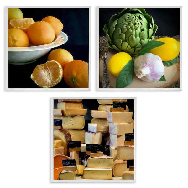 Stupell Industries Vegetables and Cheeses Still Lifes by Graffi*tee Studios 3 Pieces White Framed Food Giclee Art Print 17 in. x 17 in.