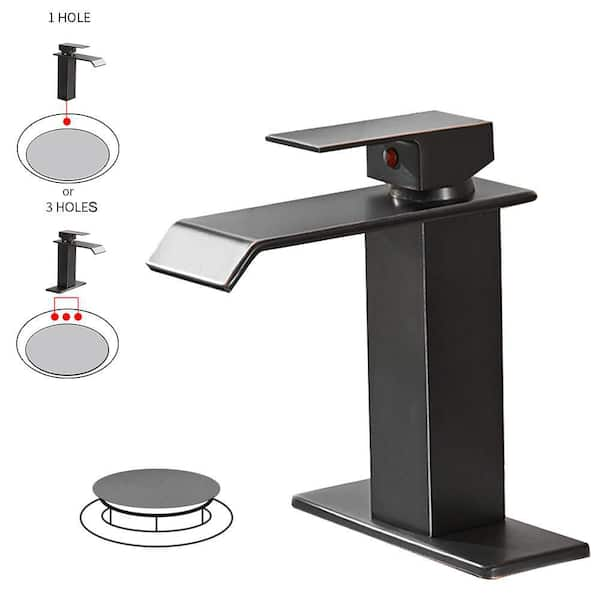 BWE Waterfall Single Hole Single-Handle Low-Arc Bathroom Faucet With Pop-up Drain Assembly in Oil Rubbed Bronze