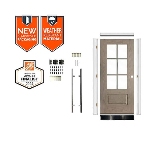 Faux Pivot 36in.x79in. 6-Lite LH Clear Glass OL Stain Fiberglass Assembly Required Front Door Kit w/QuickAssembleJamb