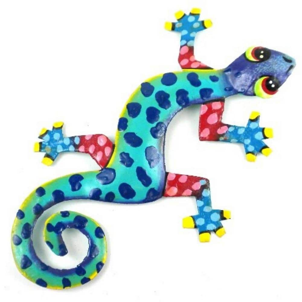 8 in. Painted Metal Gecko Blue-Greens Ocean Tiger