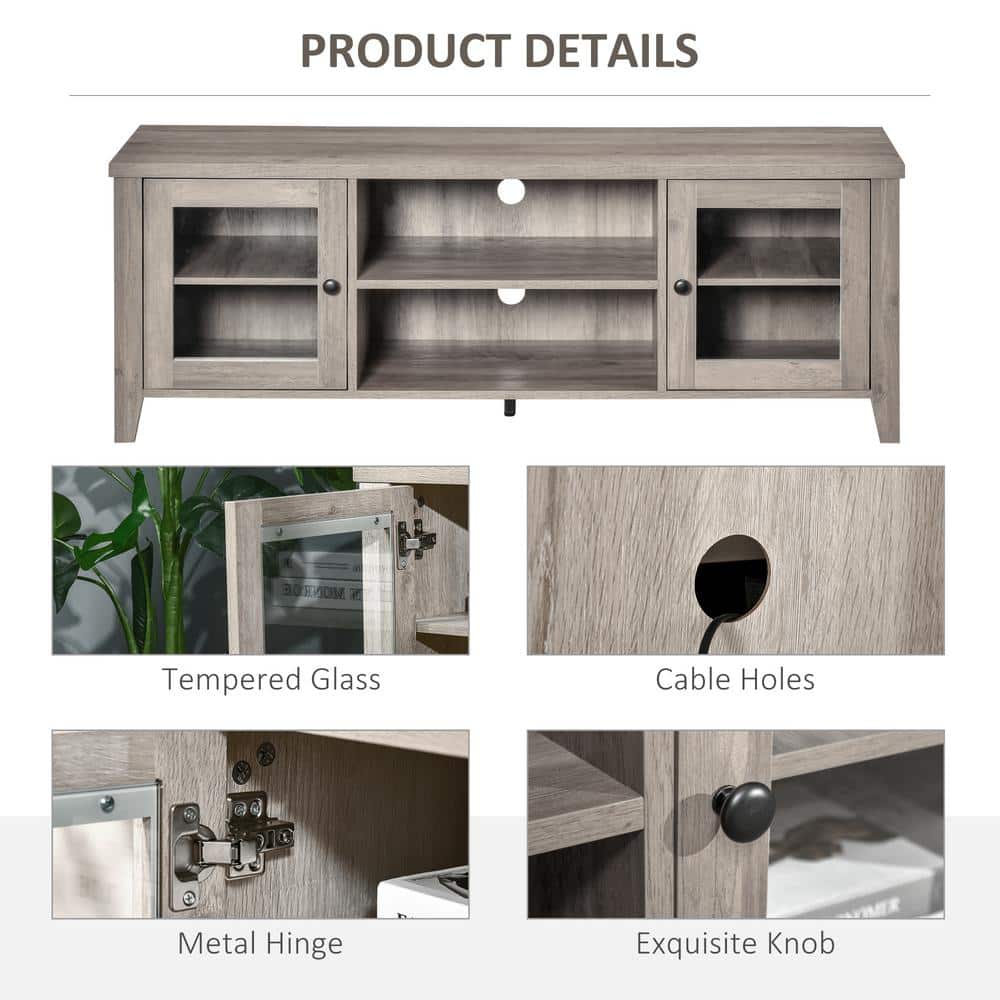 Modern Gray Wash TV Stand with Open Shelves and Cabinets