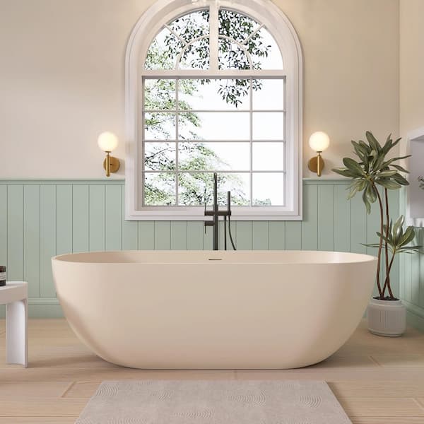 Kylie 69 in. x 29 in. Solid Surface Freestanding Bathtub Stone Resin Soaking Tub in Milky Coffee