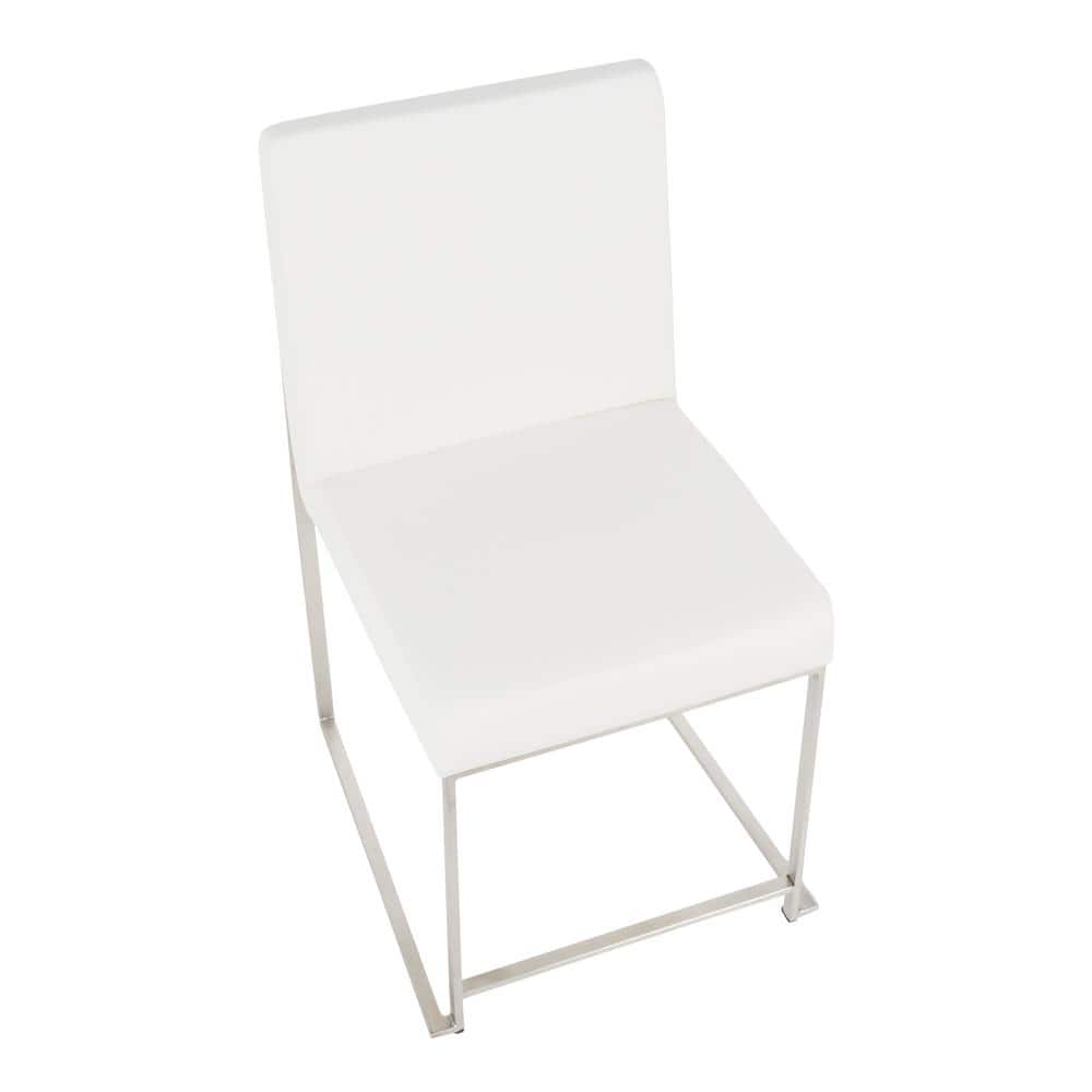 White Faux Leather High Back Metal Side Chair