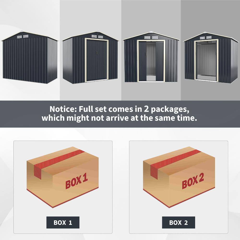 Gray Metal Double Door Peak Roof Storage Shed