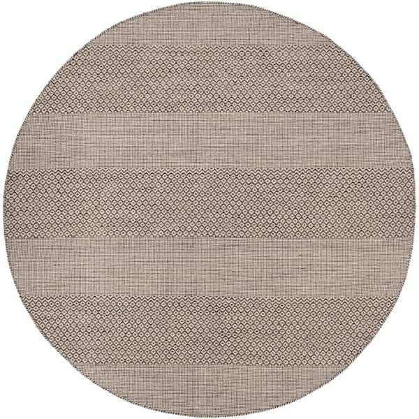 Montauk Ivory/Anthracite 10 ft. x 10 ft. Striped Geometric Round Area Rug